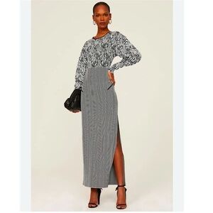 Esteban Cortazar Animal Print & Striped Knit Sweater Maxi Dress